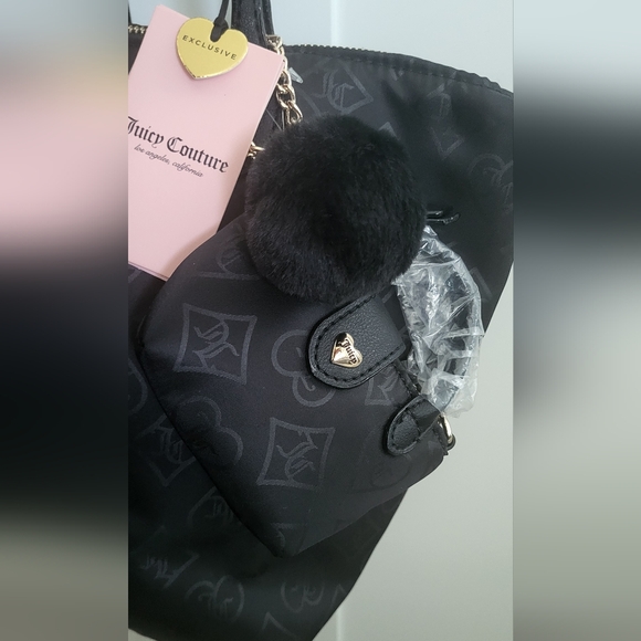 Juicy Couture Black Tote with Bag Charm Zipper Pouch And Gold Accents NWT - Picture 3 of 8